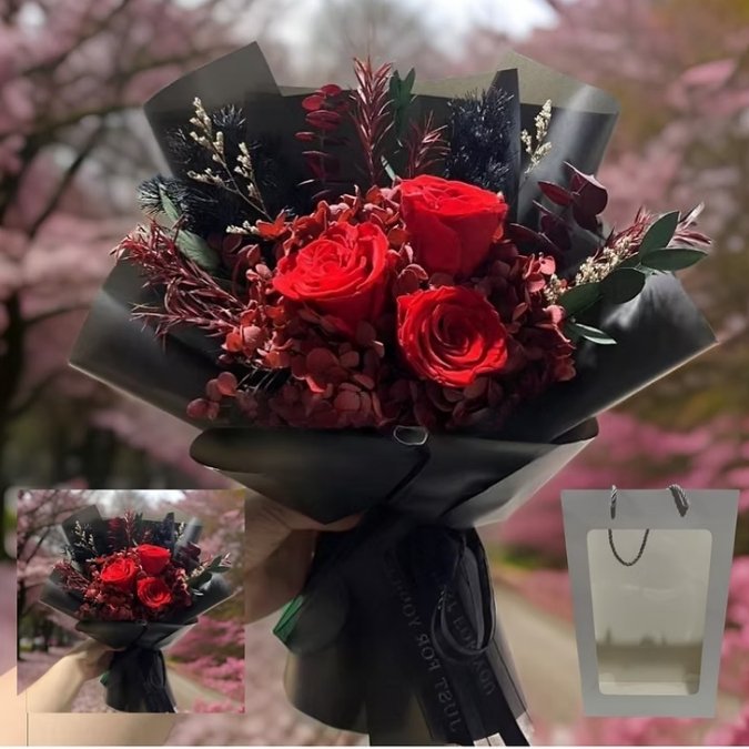 Little Red Love Dried Flowers Black Bouquet