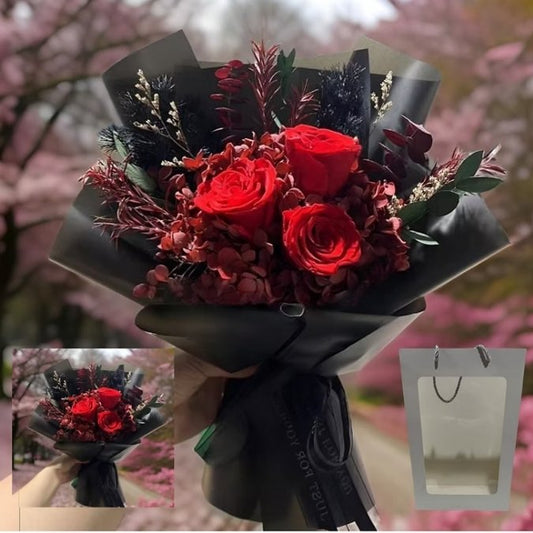 Little Red Love Dried Flowers Black Bouquet