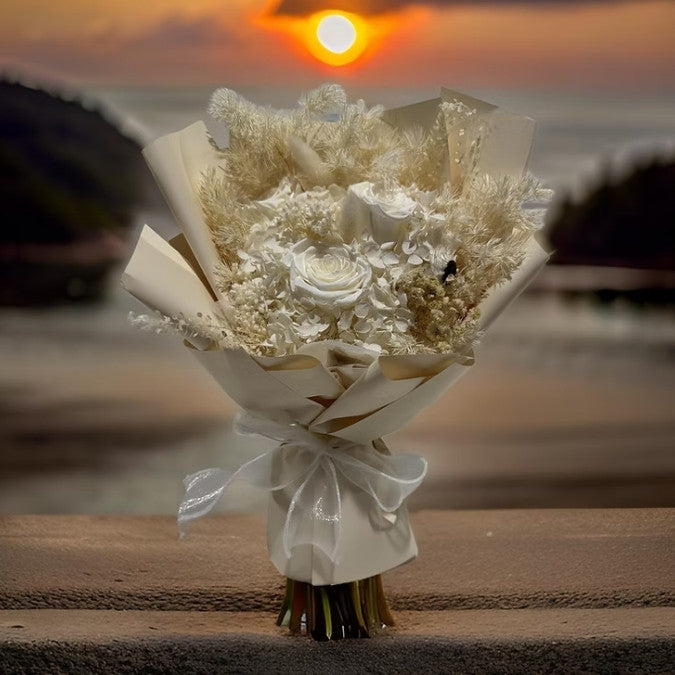 Little White Heart Dried Flowers Bouquet