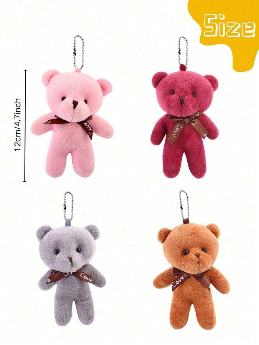 Love Pink Teddy Bear Plush Keychain Size
